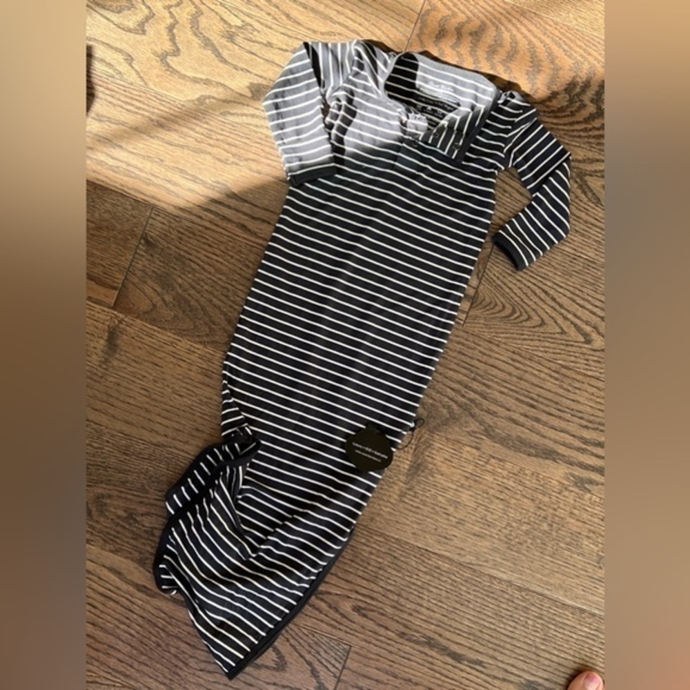 Sweet bamboo newborn baby luxury designer knotted gown black white stripes